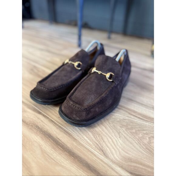 Gucci Mens Dark Brown Chocolate Suede Gold Horse-bit Buckle Loafers Size 10 - Picture 11 of 14
